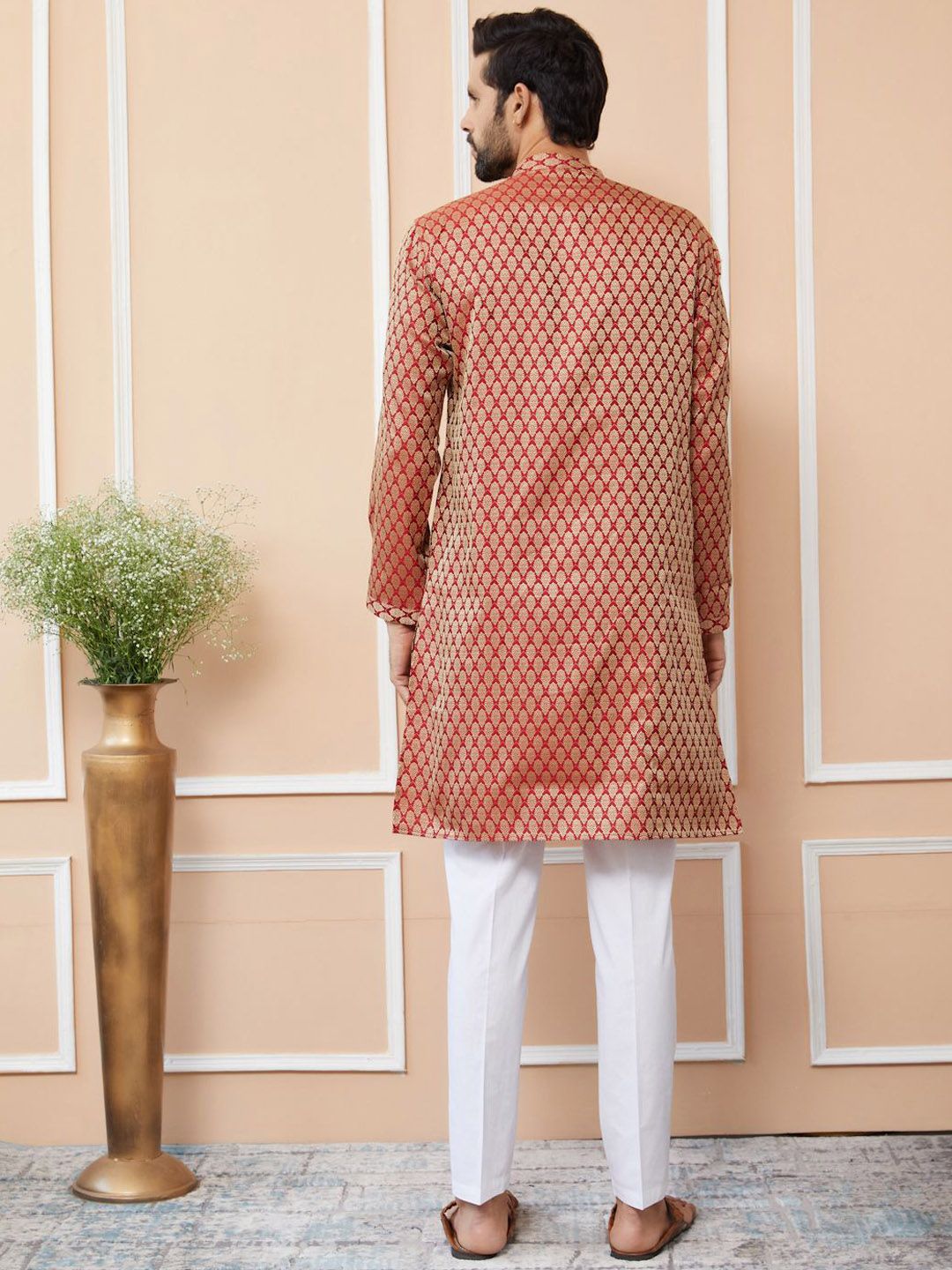 See Designs Ethnic Motifs Woven Design Long Sleeves Regular Straight Kurta & Pyjama