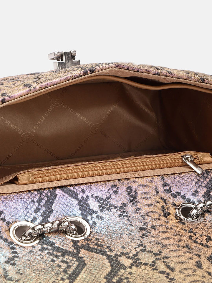 Lino Perros Snake Skin Textured Sling Bag with Quilted Detail