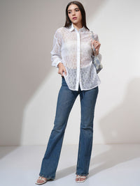 Tokyo Talkies Women Relaxed Fit Drop Shoulder Lace Shirt