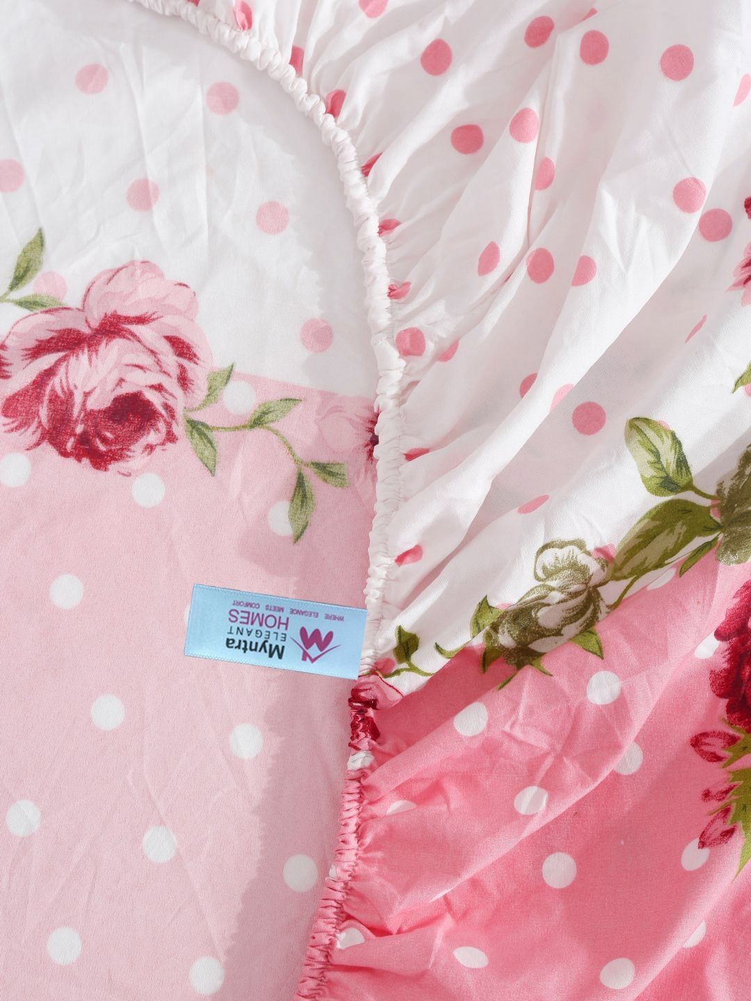 Myntra Elegant Homes Bercetak Merah Jambu & Putih Set Cadar King 300 TC 2.45 m x 2.25 m