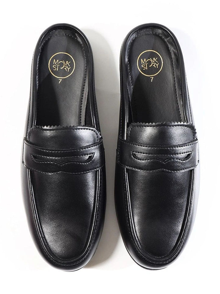 MONKSTORY Atelier 1930 Penny Loafer Mules - Midnight Black