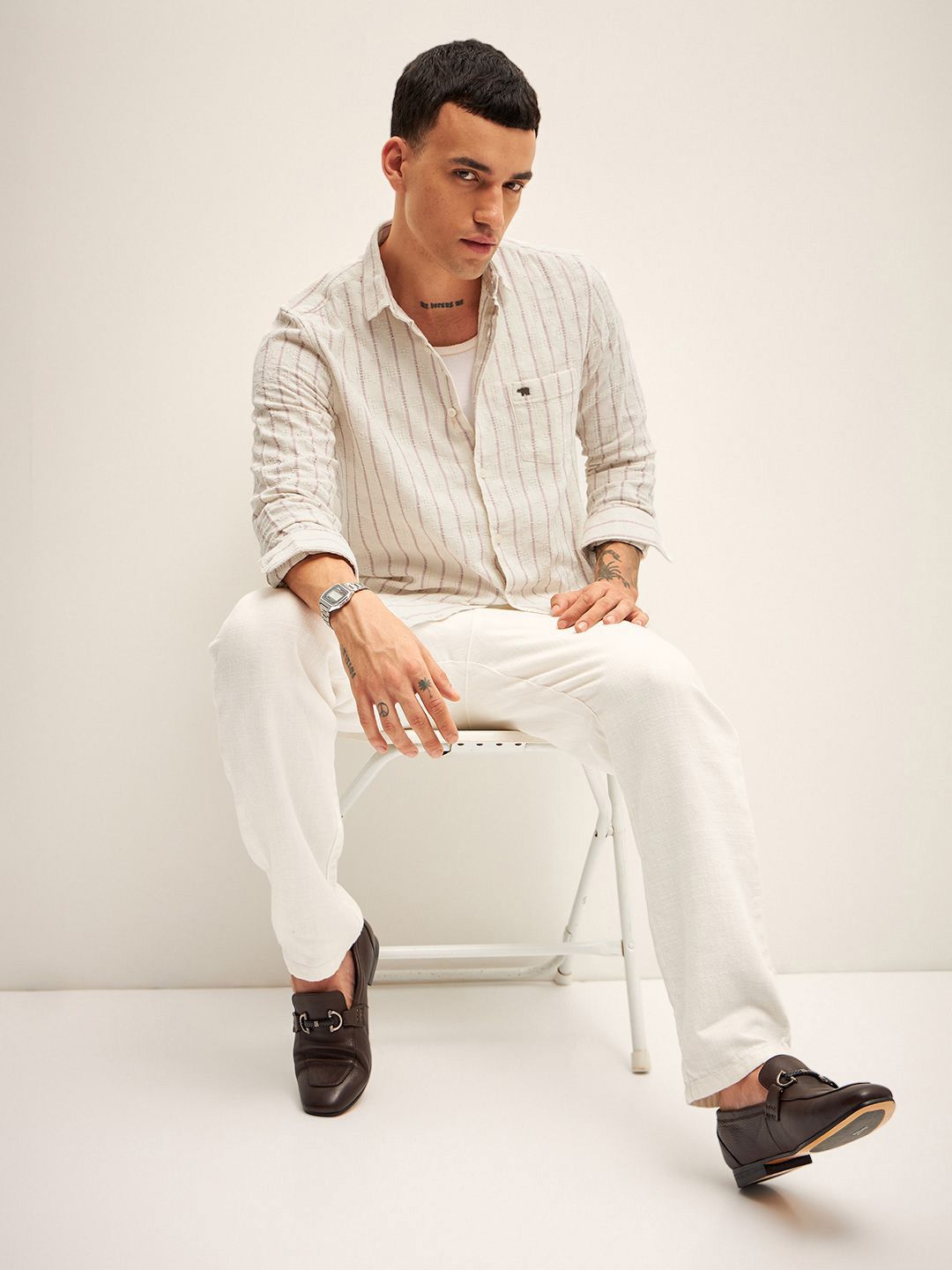 THE BEAR HOUSE Slim Fit Striped Casual Shirt
