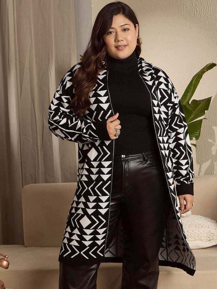 Berrylush Curve Women Geometric Printed Long Sleeves Longline