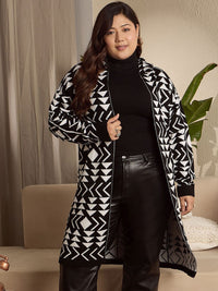 Berrylush Curve Women Geometric Printed Long Sleeves Longline