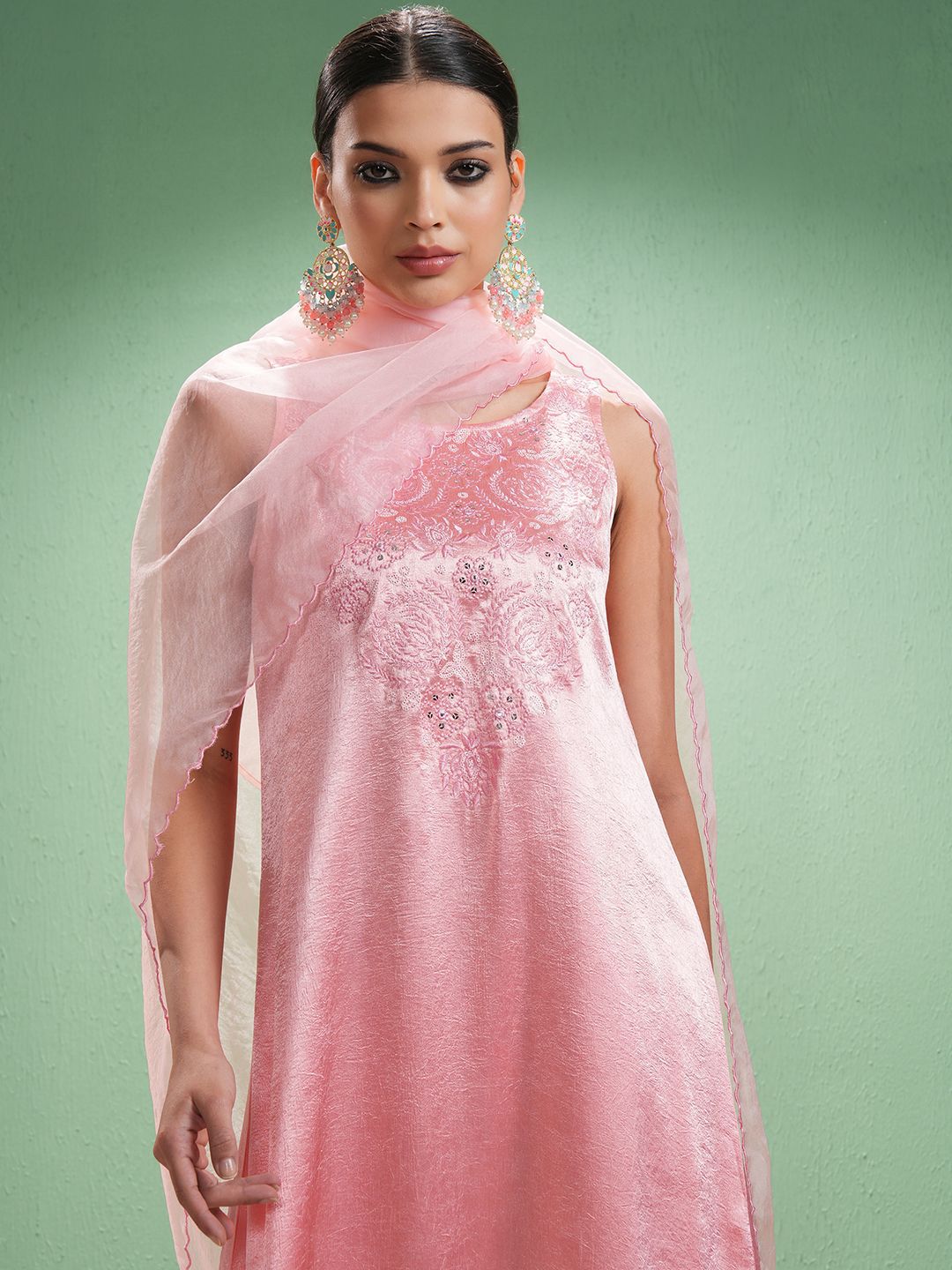 Vishudh Women Embroidered Regular Thread Work Kurta with Trousers & With Dupatta