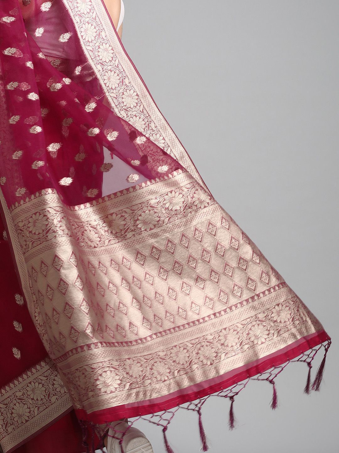 Saree mall Ethnic Motifs Zari Organza Banarasi Sarees