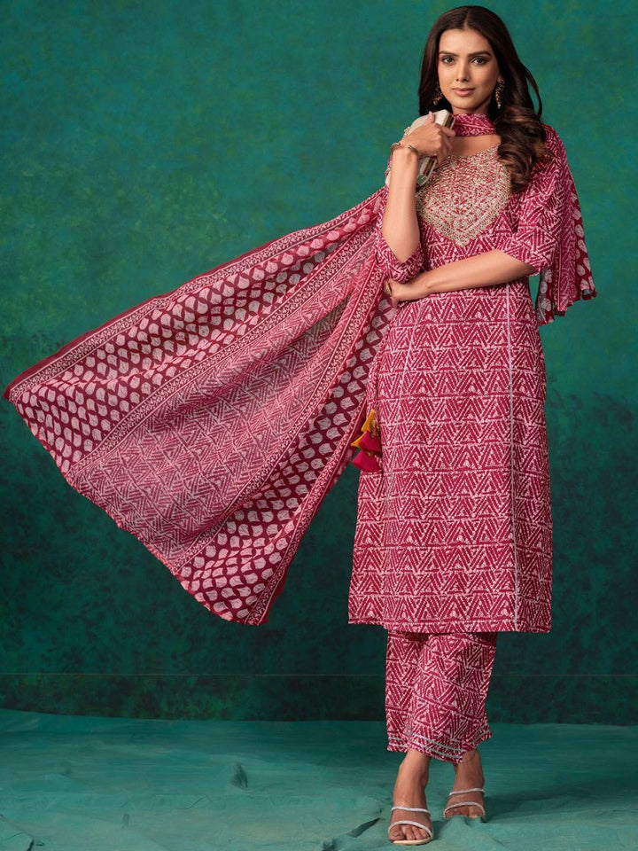 KALINI Ethnic Motifs Embroidered Regular Straight Kurta with Palazzos & Dupatta
