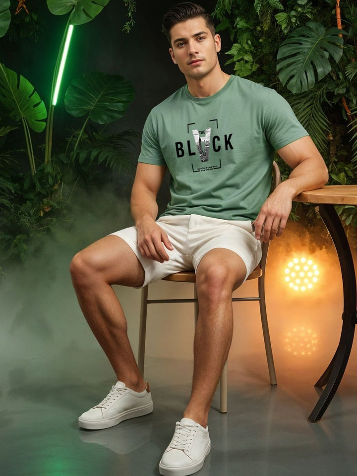 ADRO Typography Printed Short Sleeves Regular Fit Cotton T-shirt