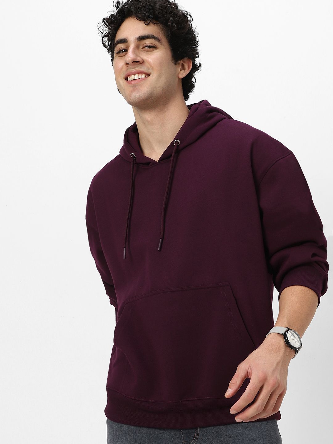 Urbano Fashion Men's Cotton Solid Oversized Hooded Neck Sweatshirt