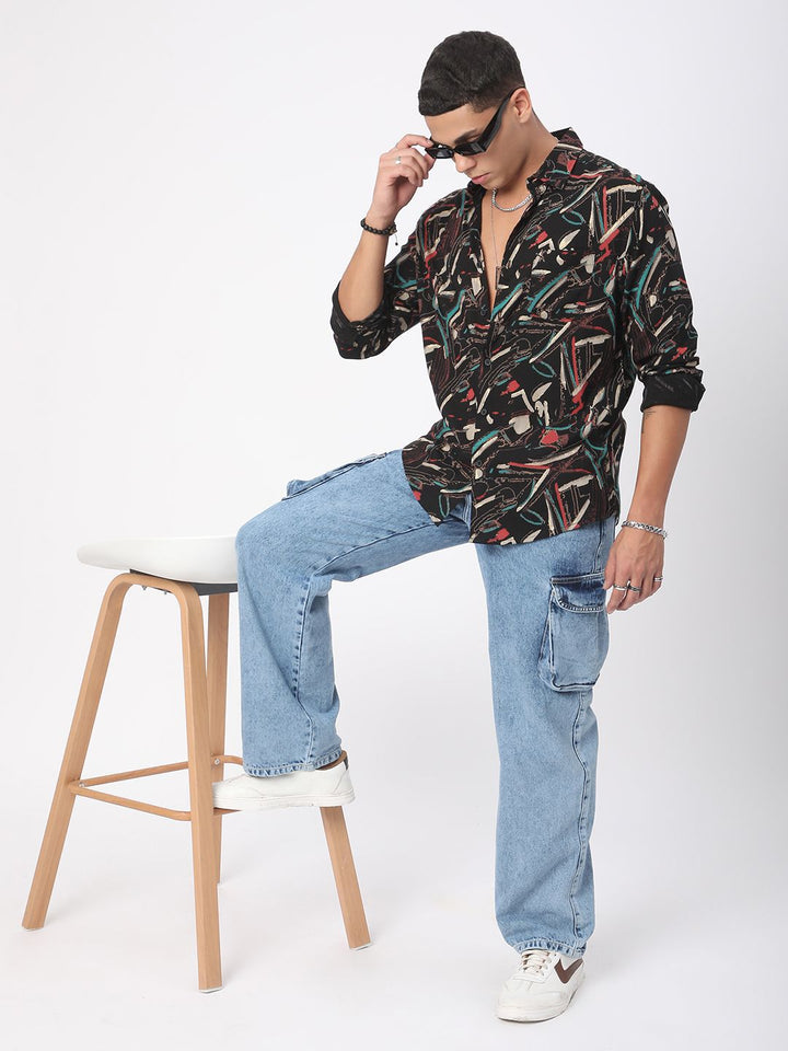 VASTRADO Men Classic Fit Spread Collar Abstract Printed Casual Shirt