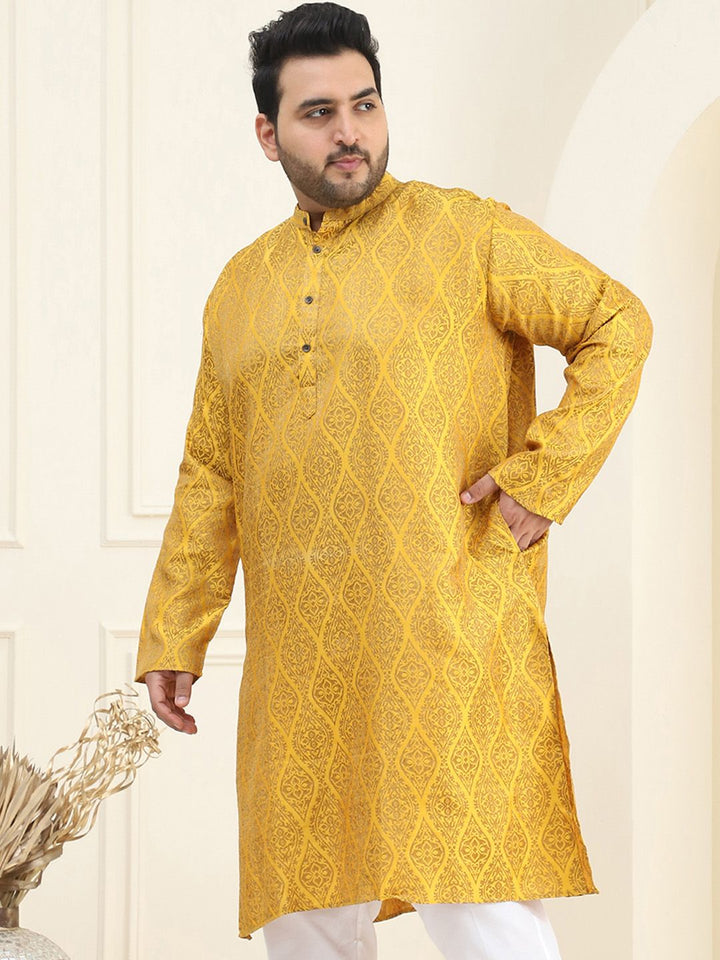 SOJANYA PLUS Ethnic Motifs Woven Design Band Collar Straight Jacquard Kurta