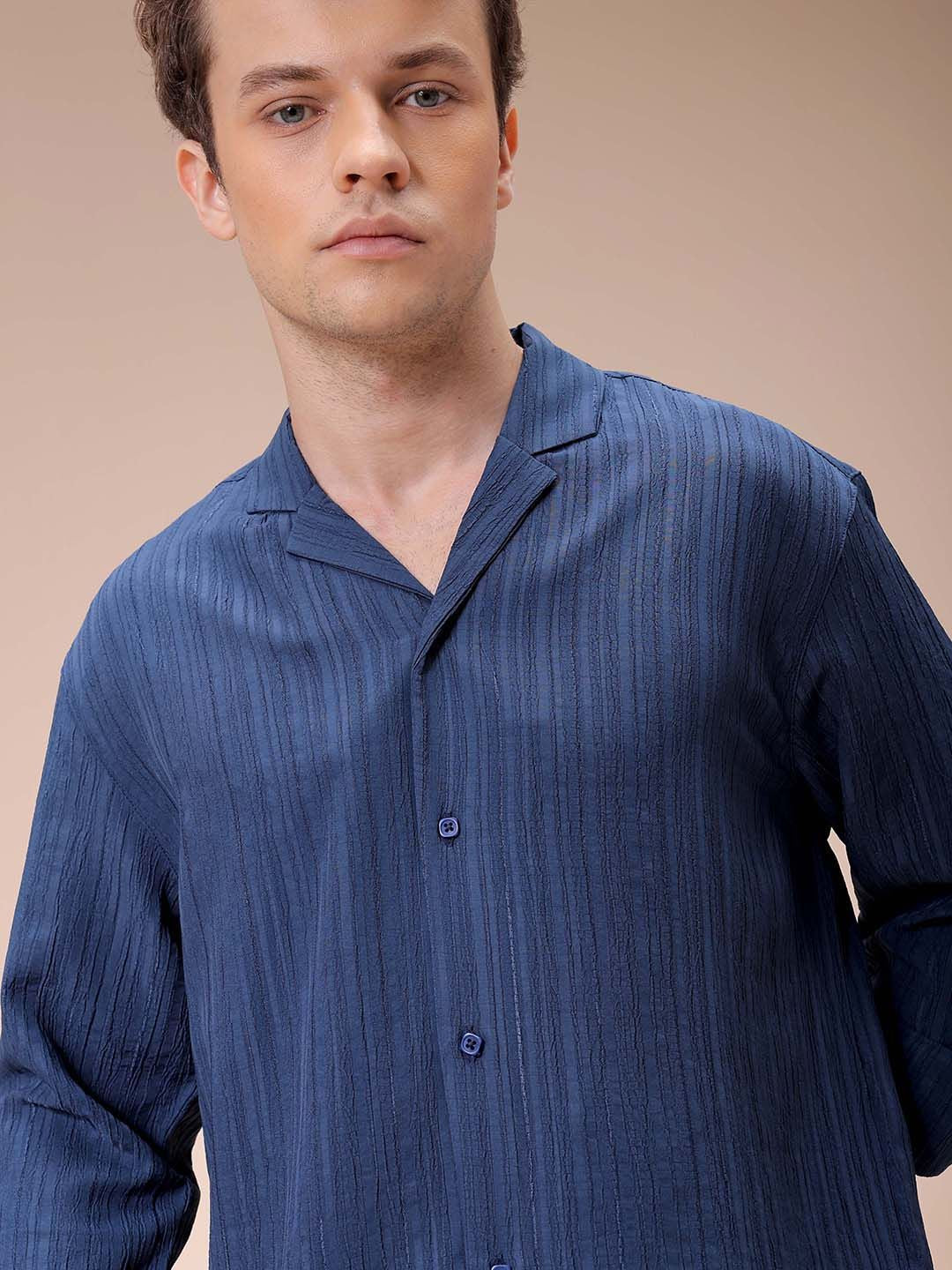 The Indian Garage Co Men Relaxed Fit Dobby Textured Resortwear Shirt