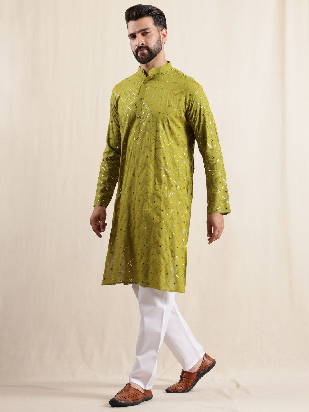 Anouk Men Embellished Regular Pure Cotton Kurta with Pyjamas With Nehru Jacket