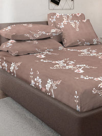 Myntra Elegant Homes Coklat & Putih Floral 300 TC Cadar Katil King dengan 2 Sarung Bantal