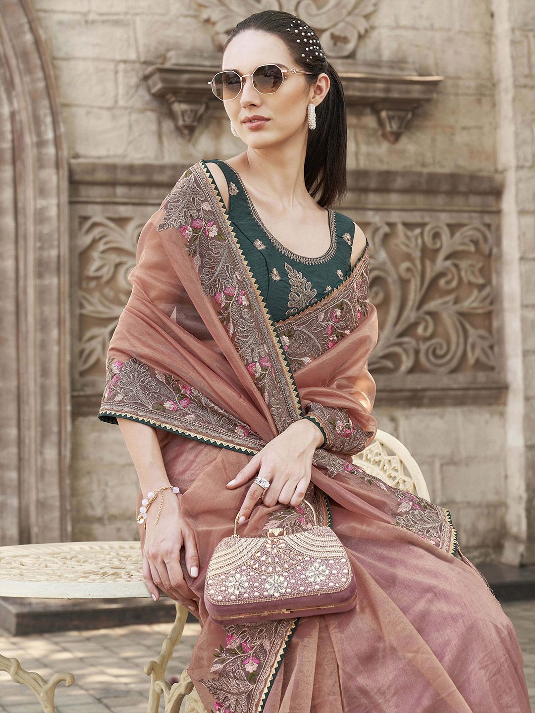 Tikhi Imli Embroidered Net Saree