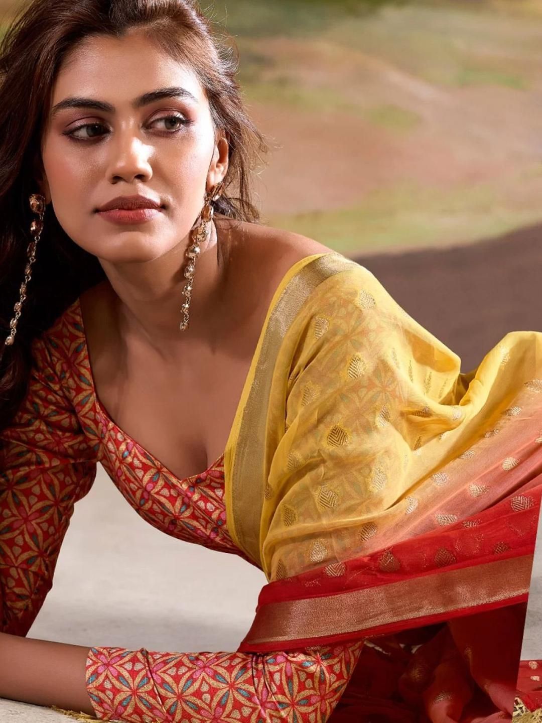 KALINI Red Poly Georgette Sarees