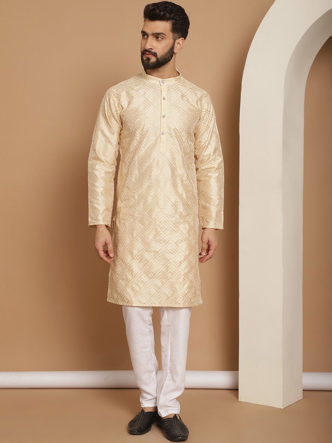 Anouk Embroidered Regular Pure Cotton Thread Work Detail Straight Kurta with Churidar