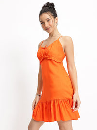 DressBerry Tangerine Sway Ruffles Empire Mini Dress