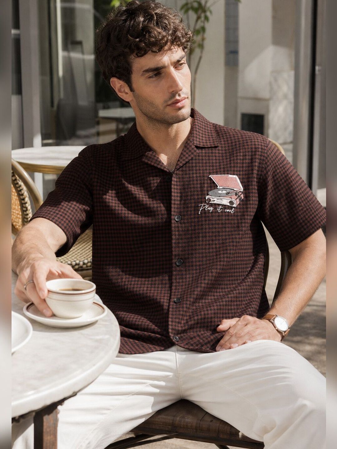 Eszett Gramophone Cuban Collar Cotton Shirt
