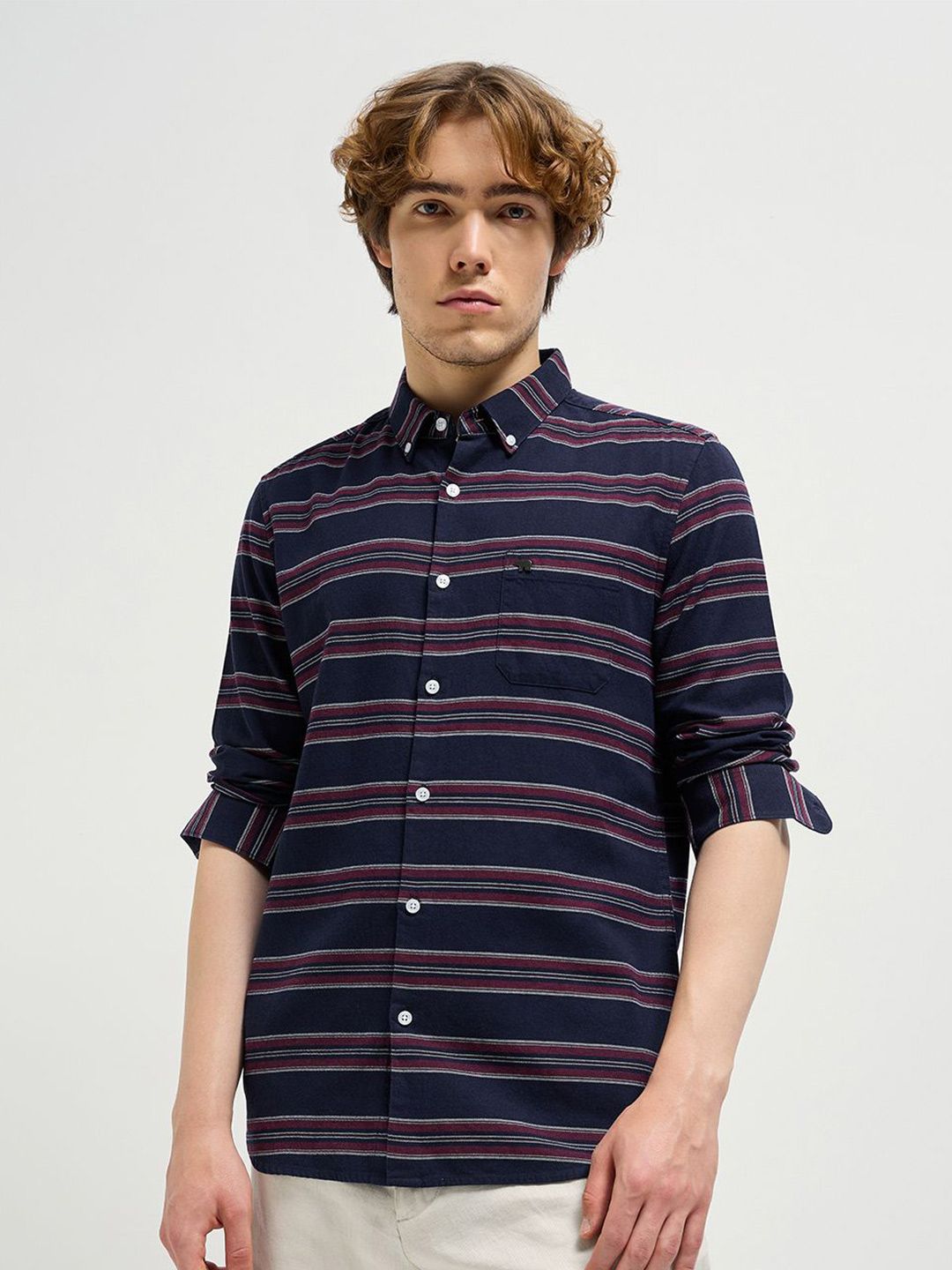 THE BEAR HOUSE Men Pure Cotton Slim Fit Striped Casual Shirt