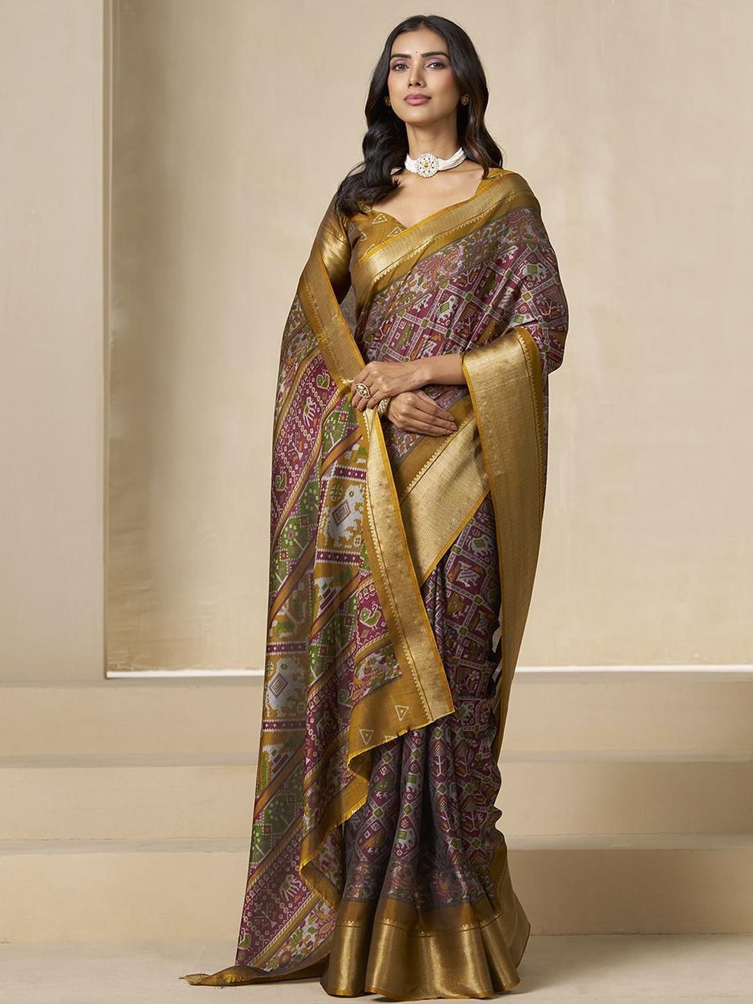 Kalini Motif Etnik Zari Silk Blend Patola Saree