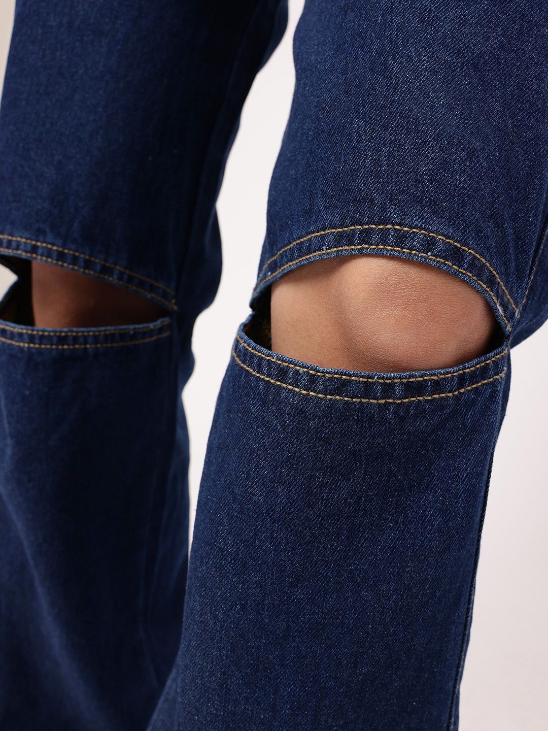 DressBerry Women Slash-Knee Flair Straight Fit Pure Cotton Jeans