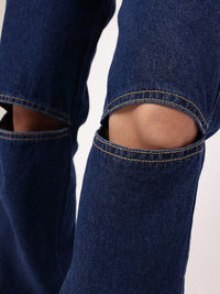 DressBerry Women Slash-Knee Flair Straight Fit Pure Cotton Jeans