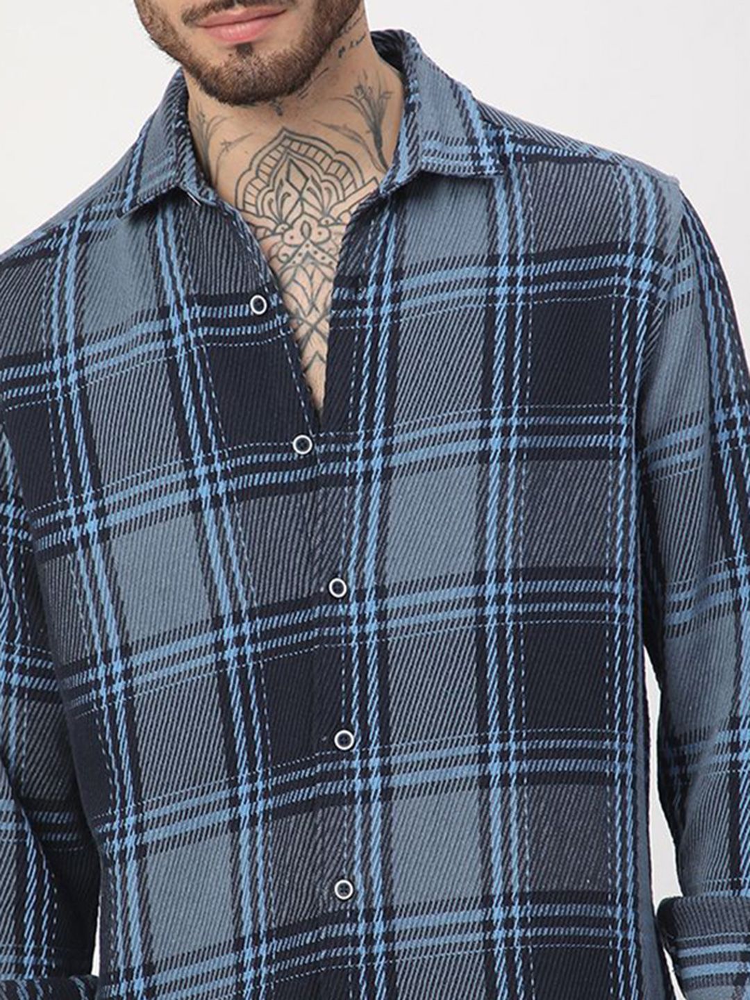 VASTRADO Men Classic Fit Spread Collar Tartan Checked Cotton Casual Shirt