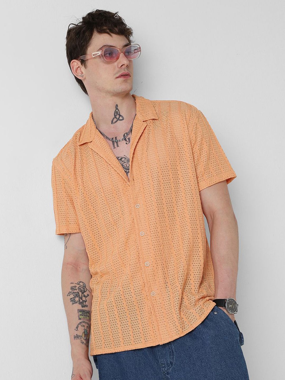VASTRADO Men Classic Cuban Collar Solid Casual Shirt