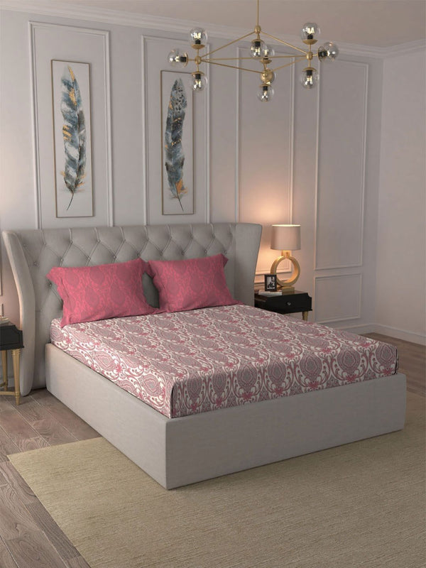 MYTRIDENT Ornate Red Dusk & Dawn Flat 144TC Queen Cotton Bedsheet Set