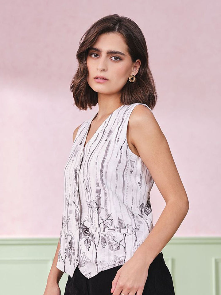 AND Printed V-Neck Top