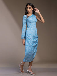 Mamicha Print Satu Bahu Pakaian Midi Fit & Flare Crepe