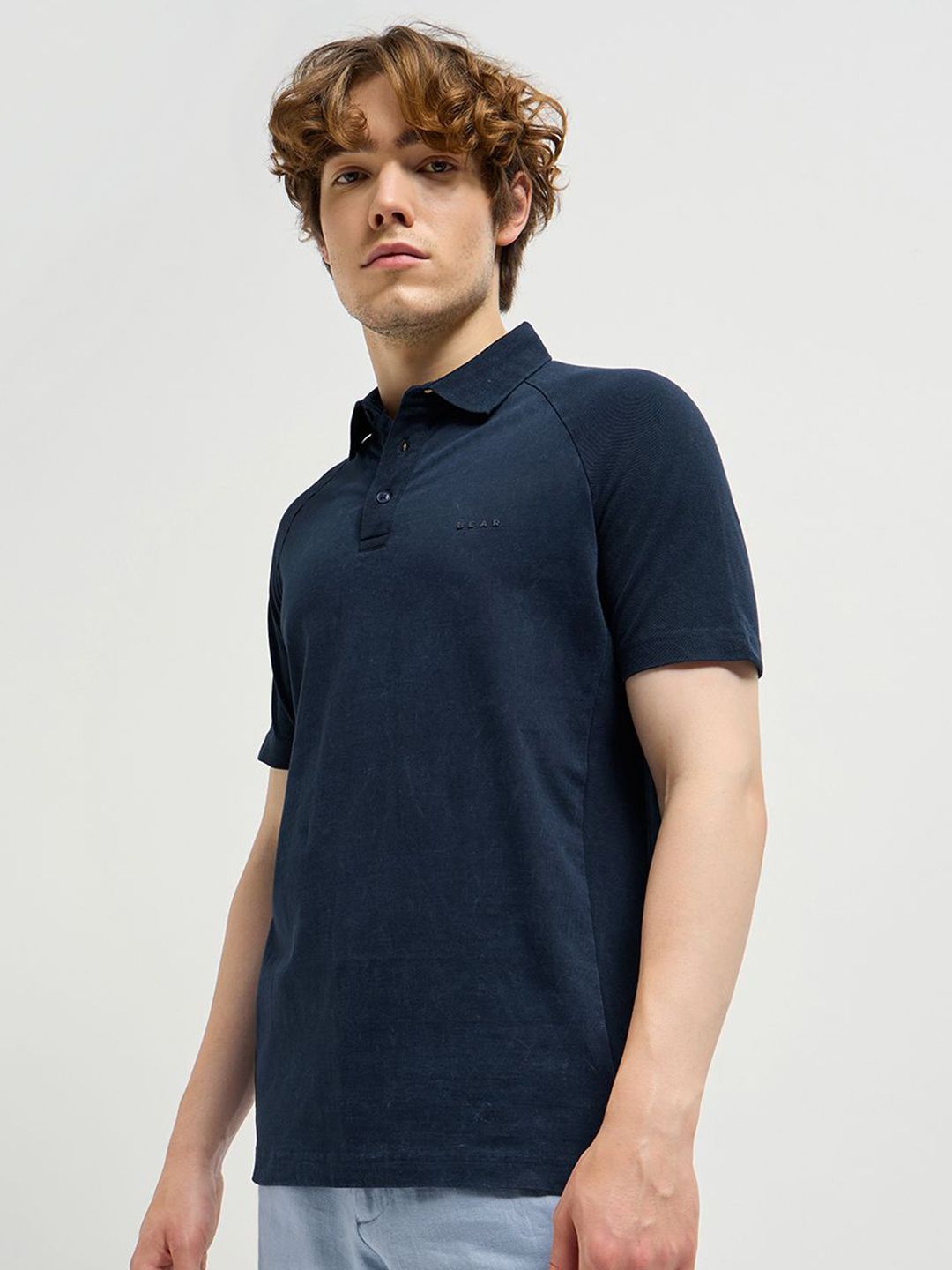THE BEAR HOUSE Men Solid Polo Collar Pure Cotton T-shirt