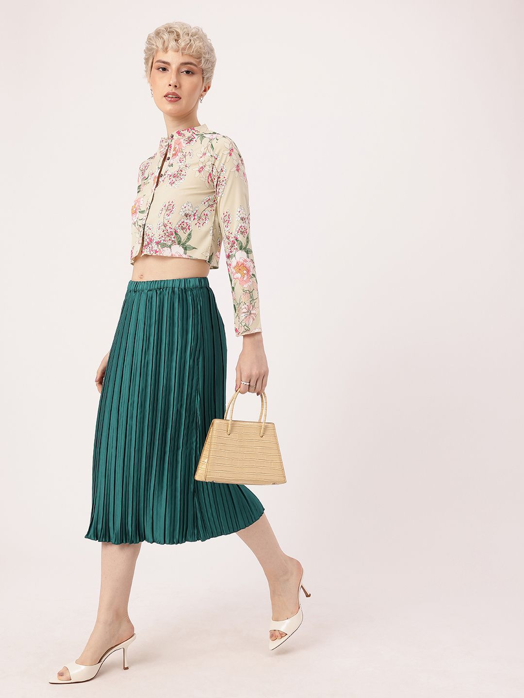 DressBerry Effortless Elegance Accordion Pleated Satin Finish A-Line Midi Skirts