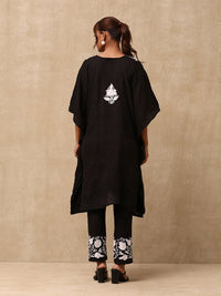 House of Chikankari Women Black Cotton Aari Embroidered Kaftan Set