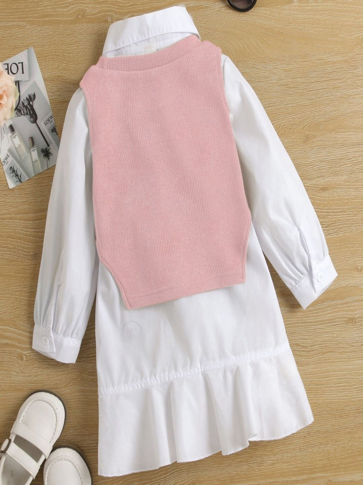 YK Girls Shirt Collar Drop-Waist Knee Length Dress