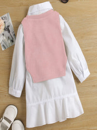YK Girls Shirt Collar Drop-Waist Knee Length Dress