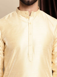 Kurta Sutera Dupion Biasa Anouk Beige Band Collar dengan Churidar