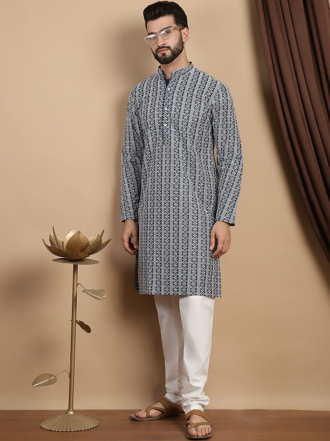 Anouk Ethnic Motifs Embroidered Regular Pure Cotton Straight Kurta With Churidar