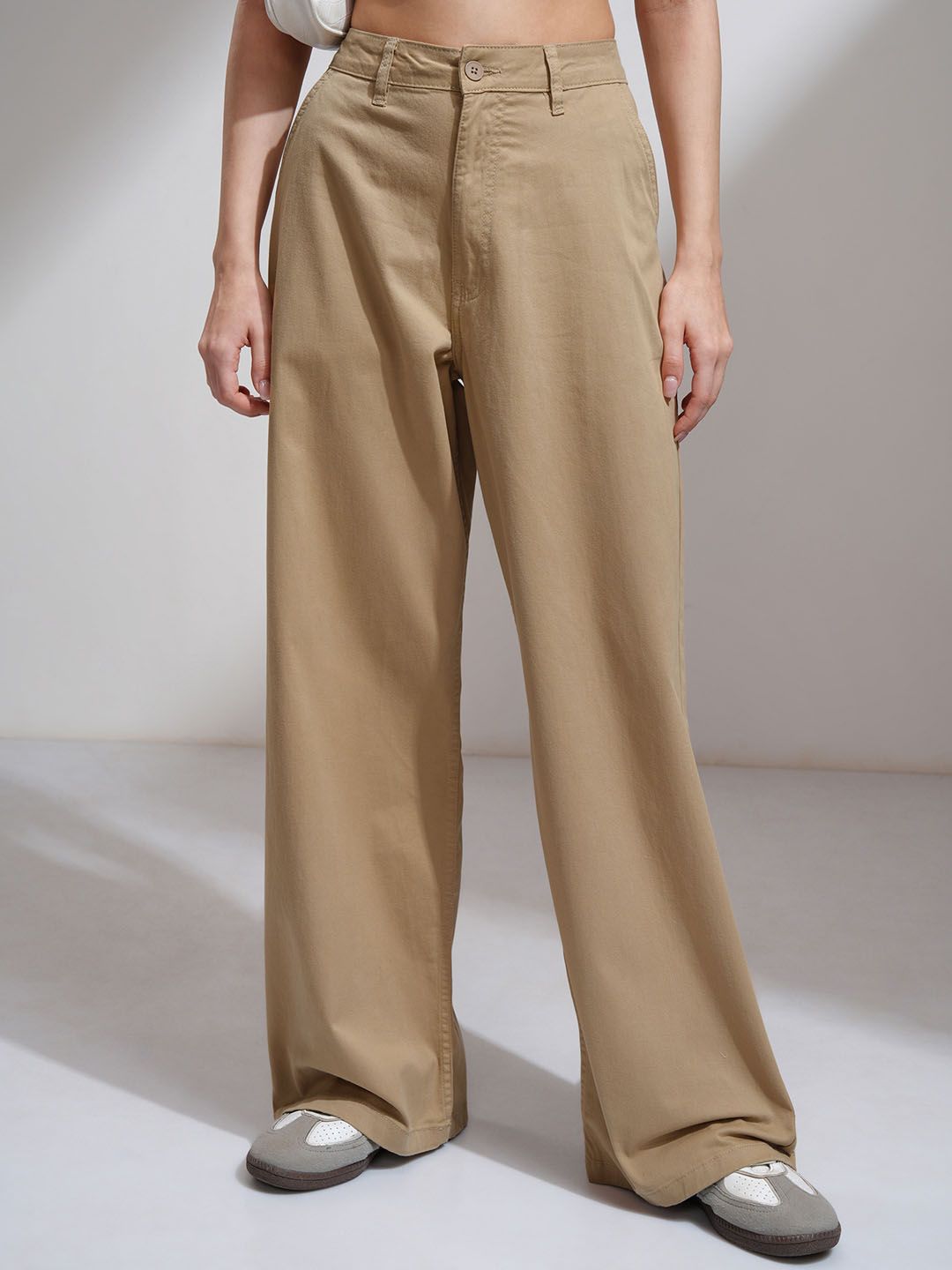 Street By Tokyo Talkies Women Regular Fit Mid-Rise Cotton Wide Leg Trouser
