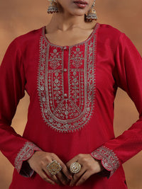 Libas Floral Embroidered Sequinned Dobby Weave Straight Kurta With Trousers & Dupatta