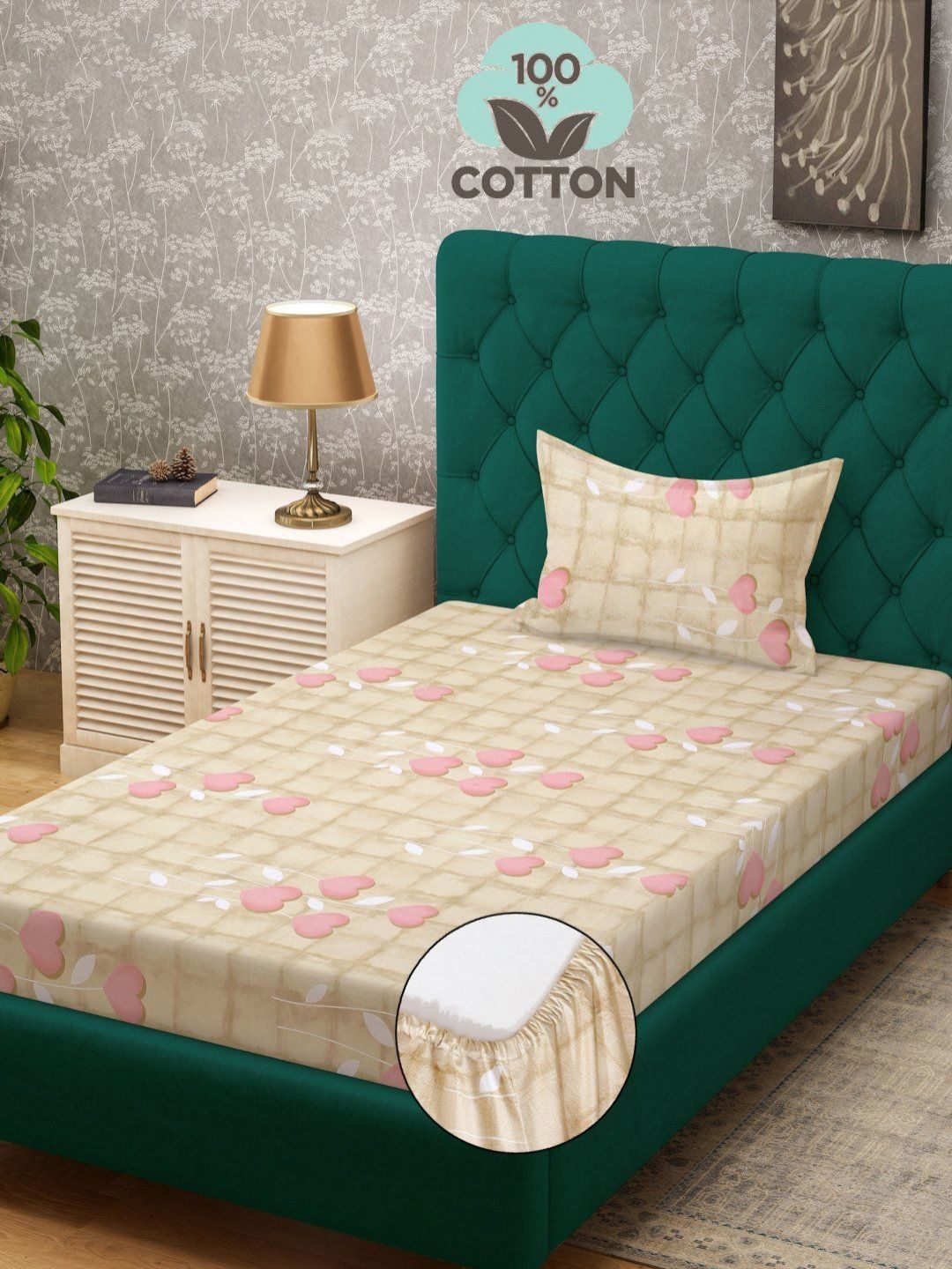 Myntra Elegant Homes Pink 400 TC Pure Cotton Set Cadar Dipasang Single 2.25m x 1.5m