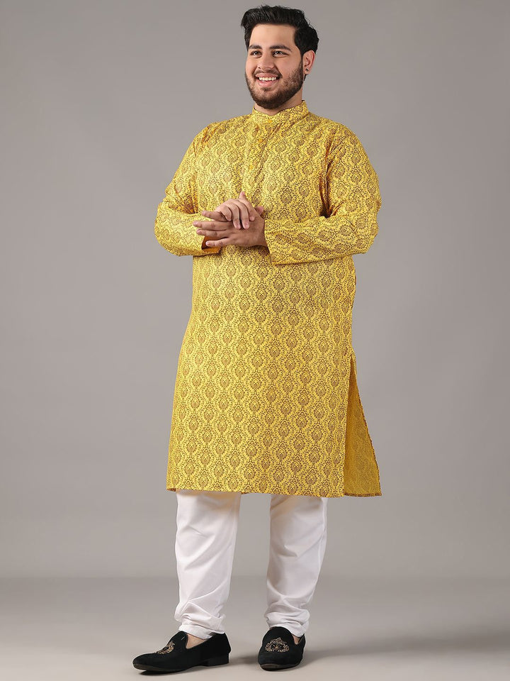 SOJANYA PLUS Plus Size Lelaki Motif Etnik Bercetak Kolar Jalur Kurta Lurus Dengan Piyama