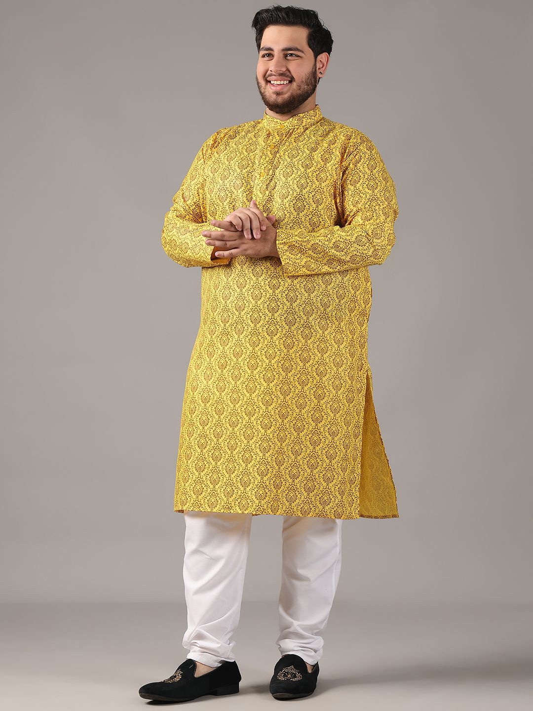 SOJANYA PLUS Plus Size Lelaki Motif Etnik Bercetak Kolar Jalur Kurta Lurus Dengan Piyama
