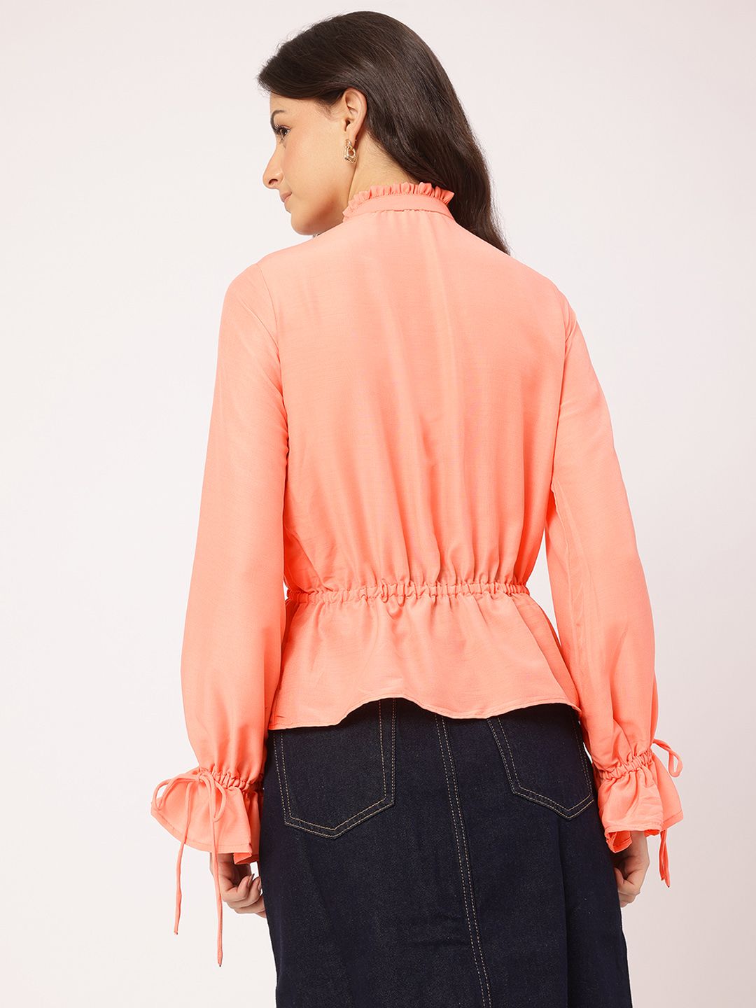 DressBerry Flirty Tie-Ups Frill Collar Puff Sleeves Top