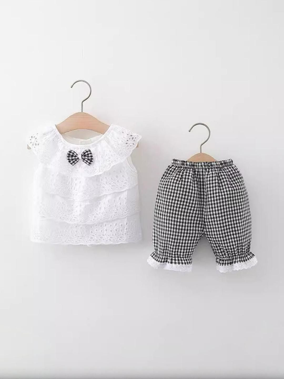 YK Girls Self Design Top With Trousers