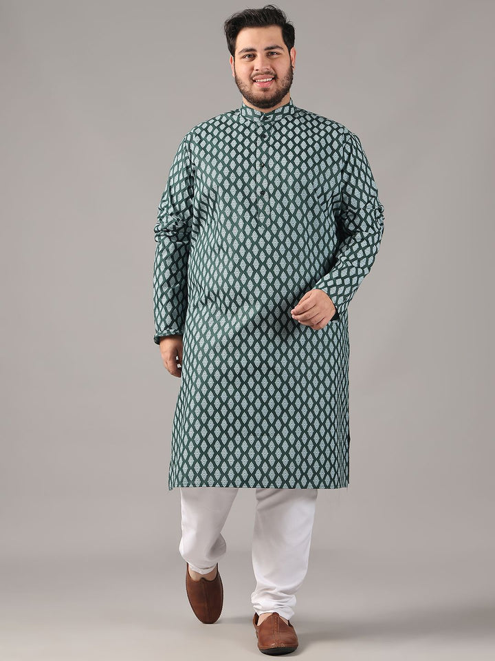 SOJANYA PLUS Plus Size Lelaki Motif Etnik Bercetak Kolar Jalur Kurta Lurus Dengan Piyama