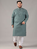 SOJANYA PLUS Plus Size Lelaki Motif Etnik Bercetak Kolar Jalur Kurta Lurus Dengan Piyama