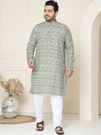 SOJANYA Plus Ethnic Motifs Printed Mandarin Collar Long Sleeves Pure Cotton Straight Kurta