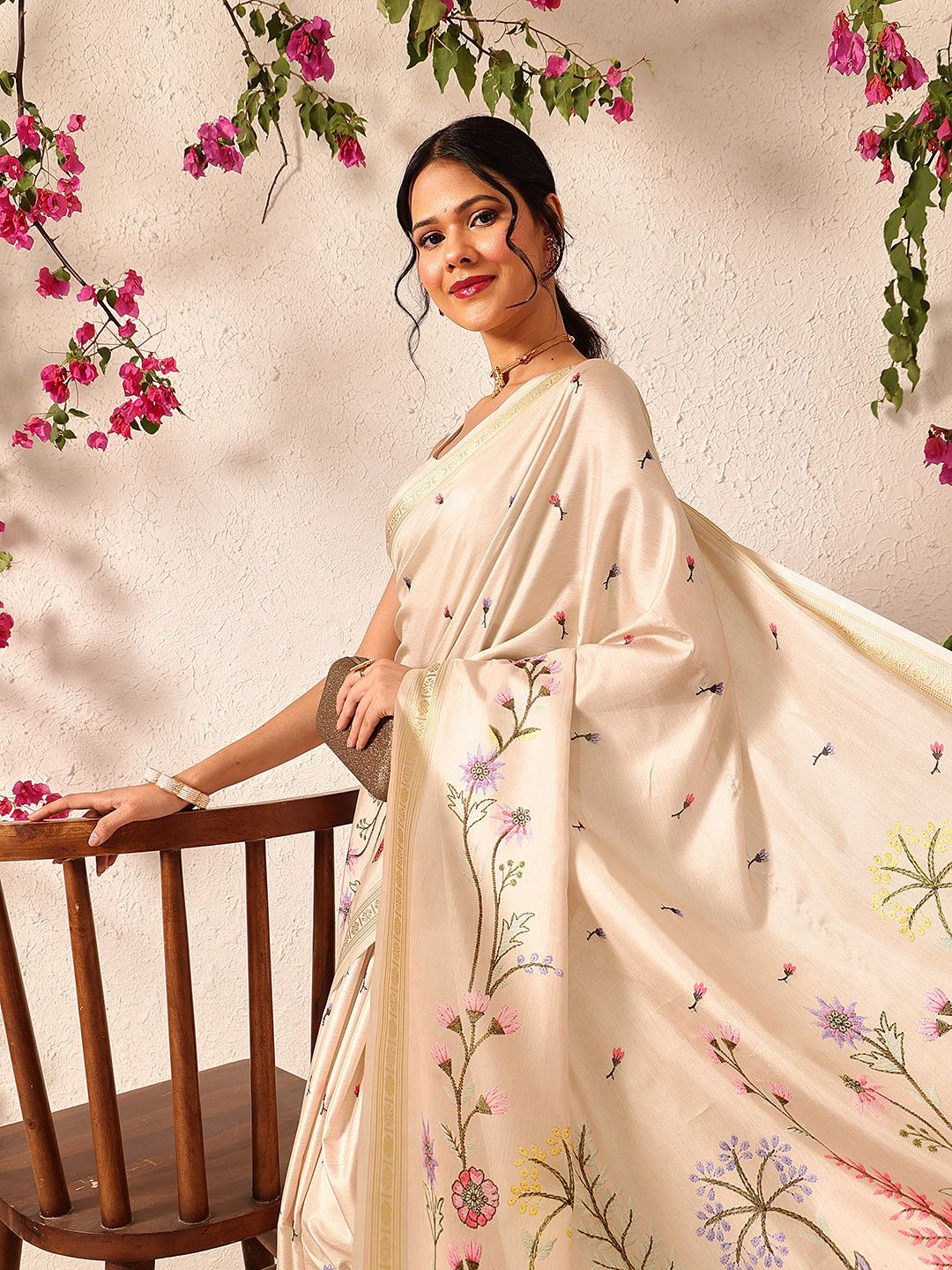 Silk Land Tussar Color Soft Silk Floral Digital Printed Saree
